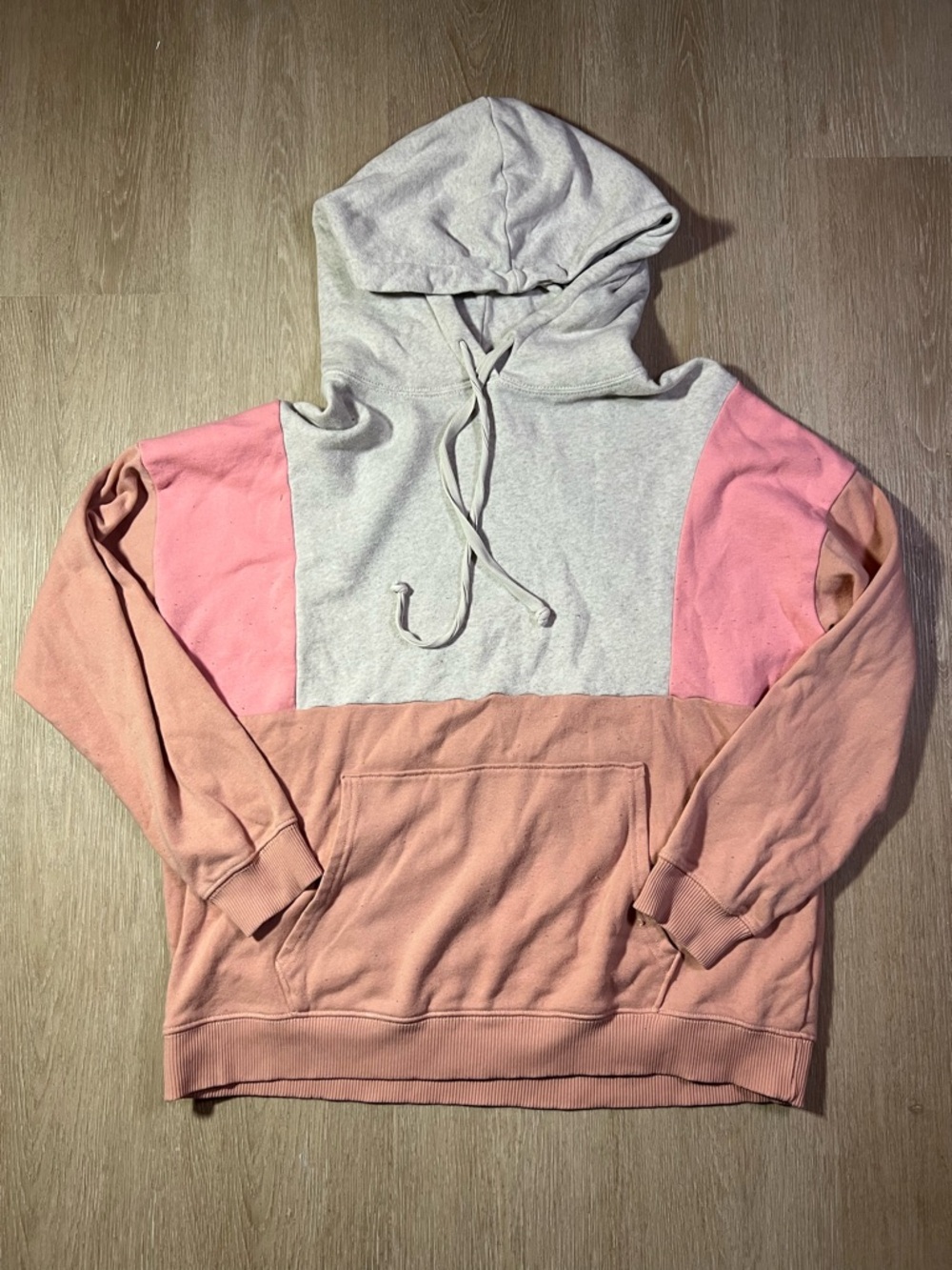 Retro Y2K Inspired Gray, Pink & Peach Colorblock Hoodie
